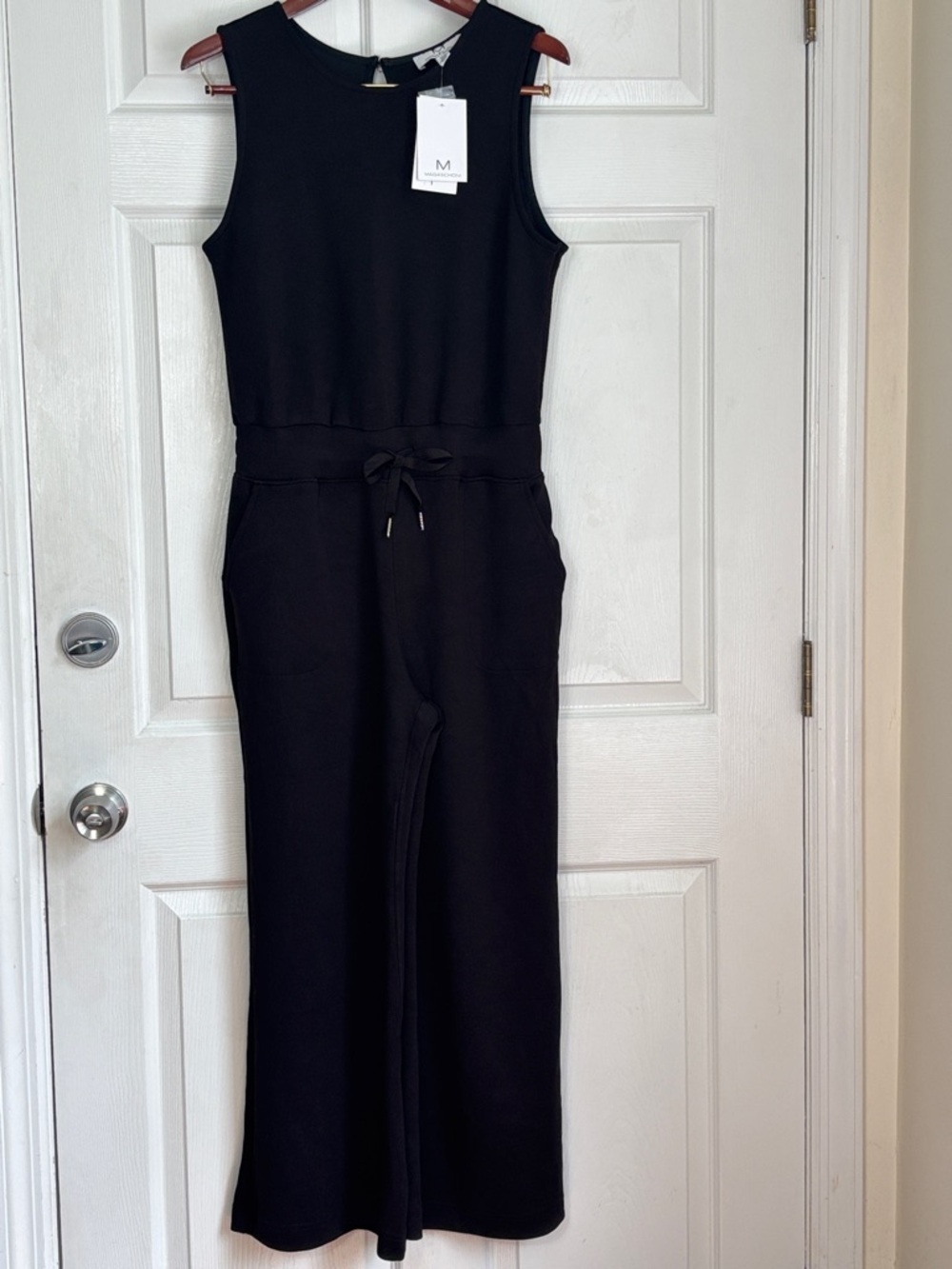 NEW MAGASHONI Black Sleeveless Drawstring wide leg Jumpsuit size Medium modal bl